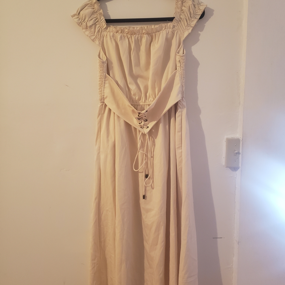 Ruffle Sleeve Scarlet Darkness Cream Maxi DRESS